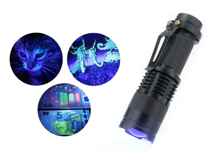 LED UV Flashlight 365nm 395nm Blacklight Scorpion UV Light Pet Urine Detector Zoomable Ultraviolet Rechargeable Outdoor Lighting