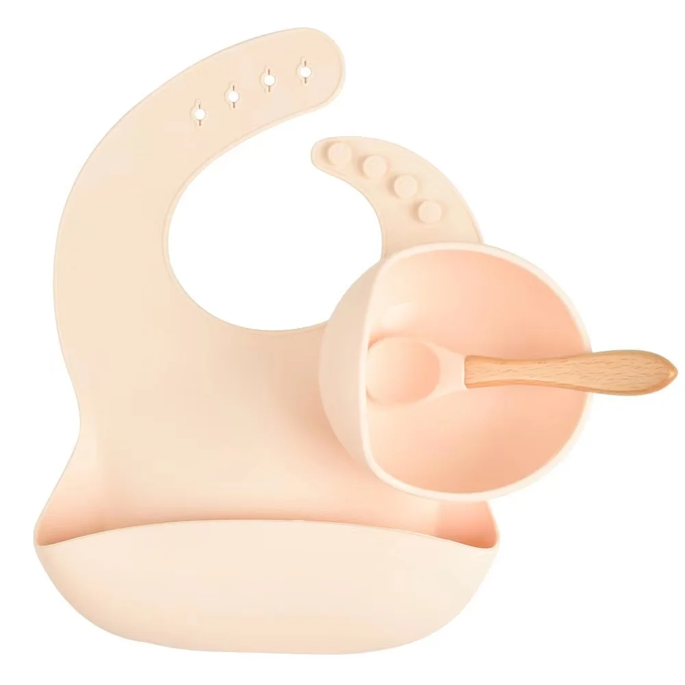1set Baby Silicone Bib Feeding Set Baby Bowl Spoon Cup High Quality Silicone Portable Tableware for Children travel cutlery set