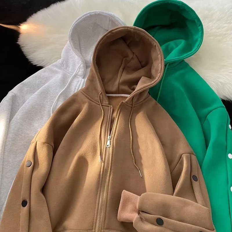 Custom logo oversized fleece hoodies zipper snap button hoodie blank mens cotton zipup heavy full zip up hoodie manufacturers