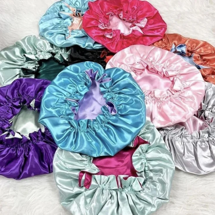 adjustable satin bonnets high quality double layer silk hair bonnet woman fashion reversible bonnets sleeping cap women satin