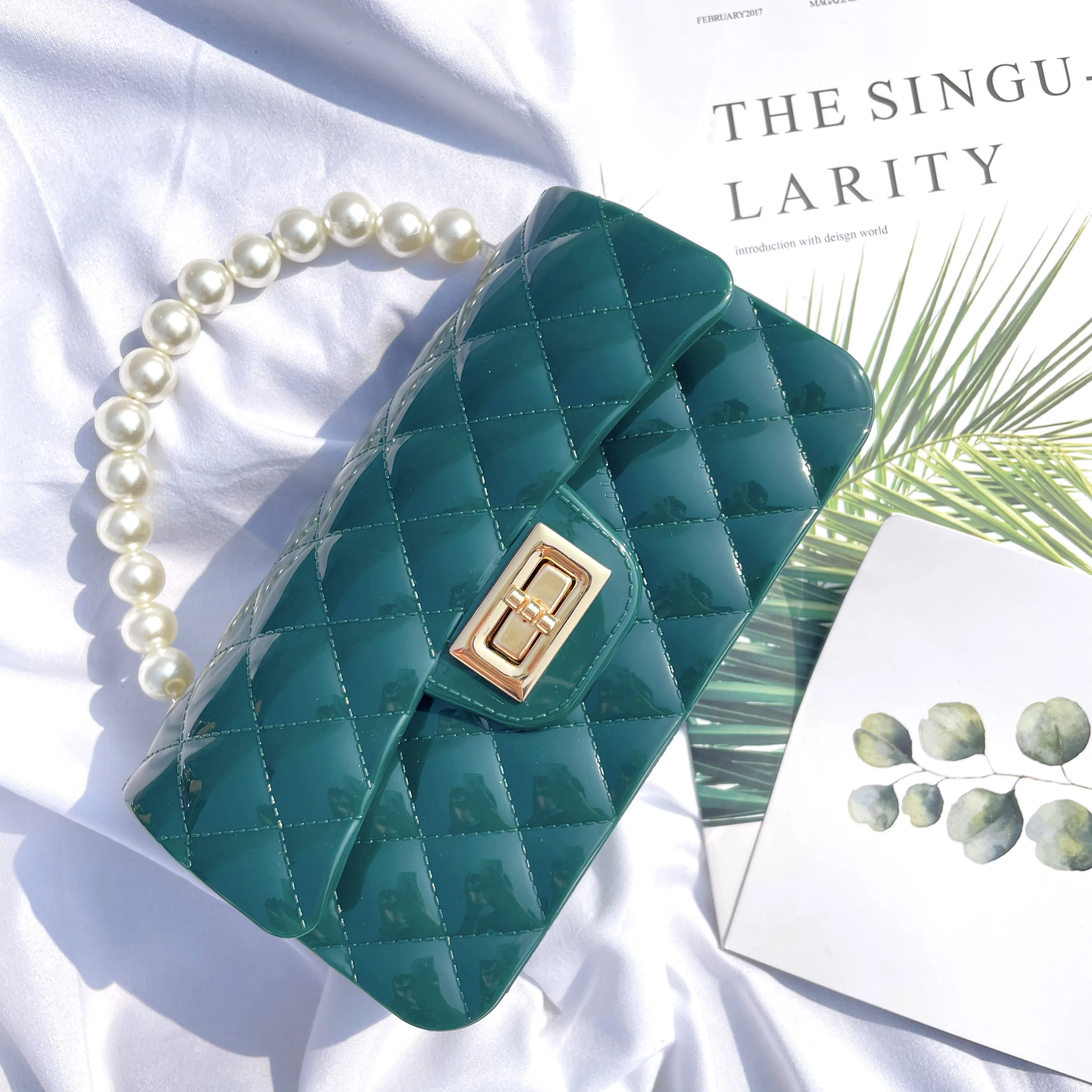 
Customized ladies jelly candy bags metal chain purse crossbody shoulder handbags 