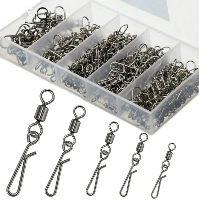 TOPIND 120pcs/box Brass Fishing Swivel with Quick Change Snap  Rolling Swivel Connector Kit with Size 2 4 6 8 10