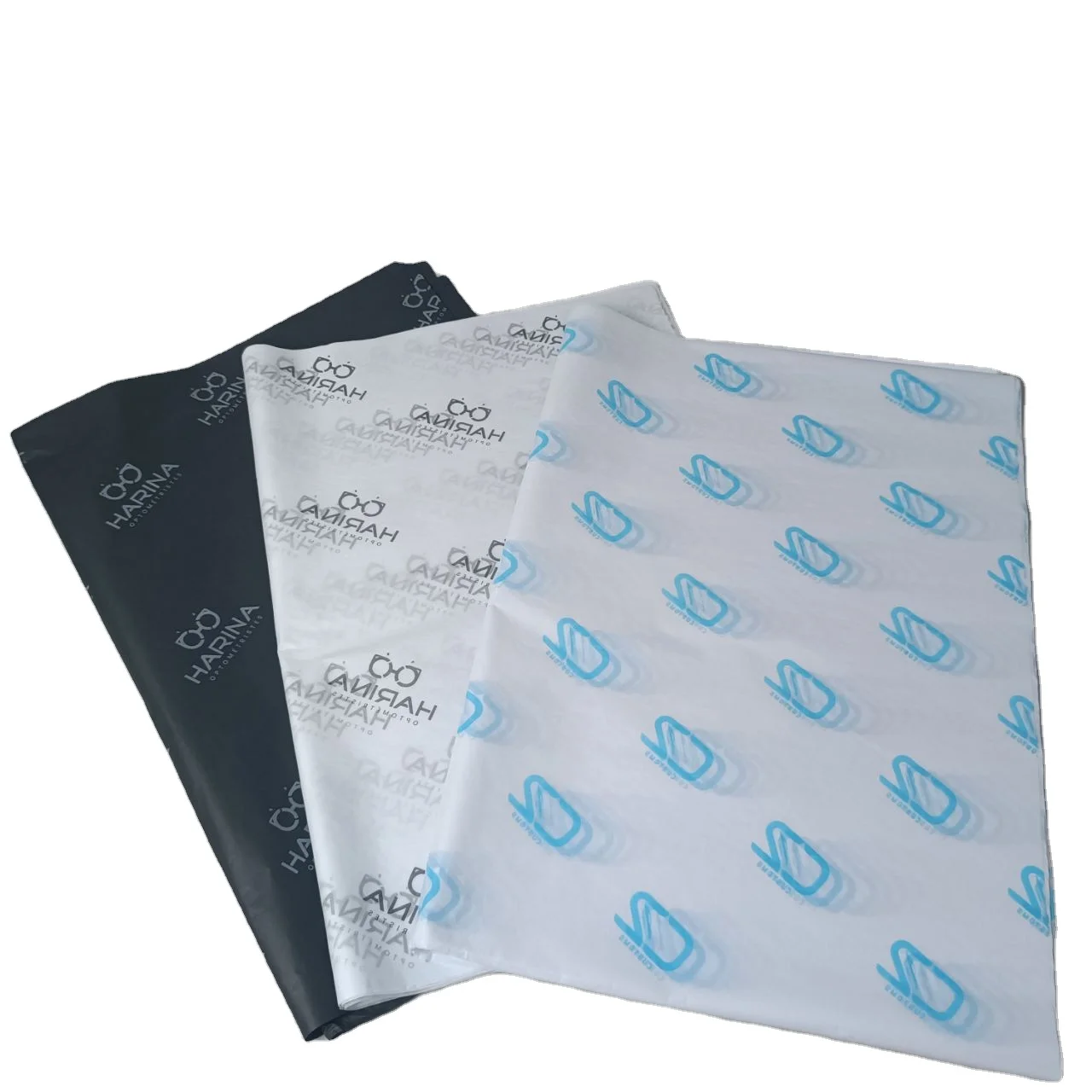 Индивидуальная печать логотипа 17 г Черная папиросная бумага/белая оберточная бумага листы 50x70 см с белым логотипом для упаковки одежды/обуви