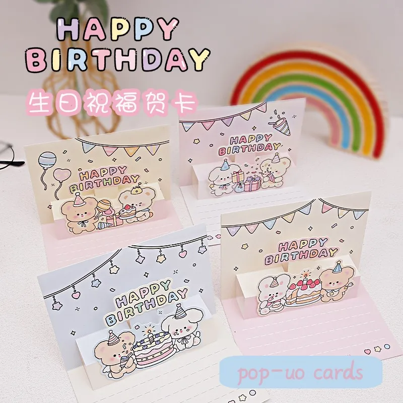 DIY 3D pop-up birthday cards handwriting greeting cards Cute cartoon greeting card set with envelope