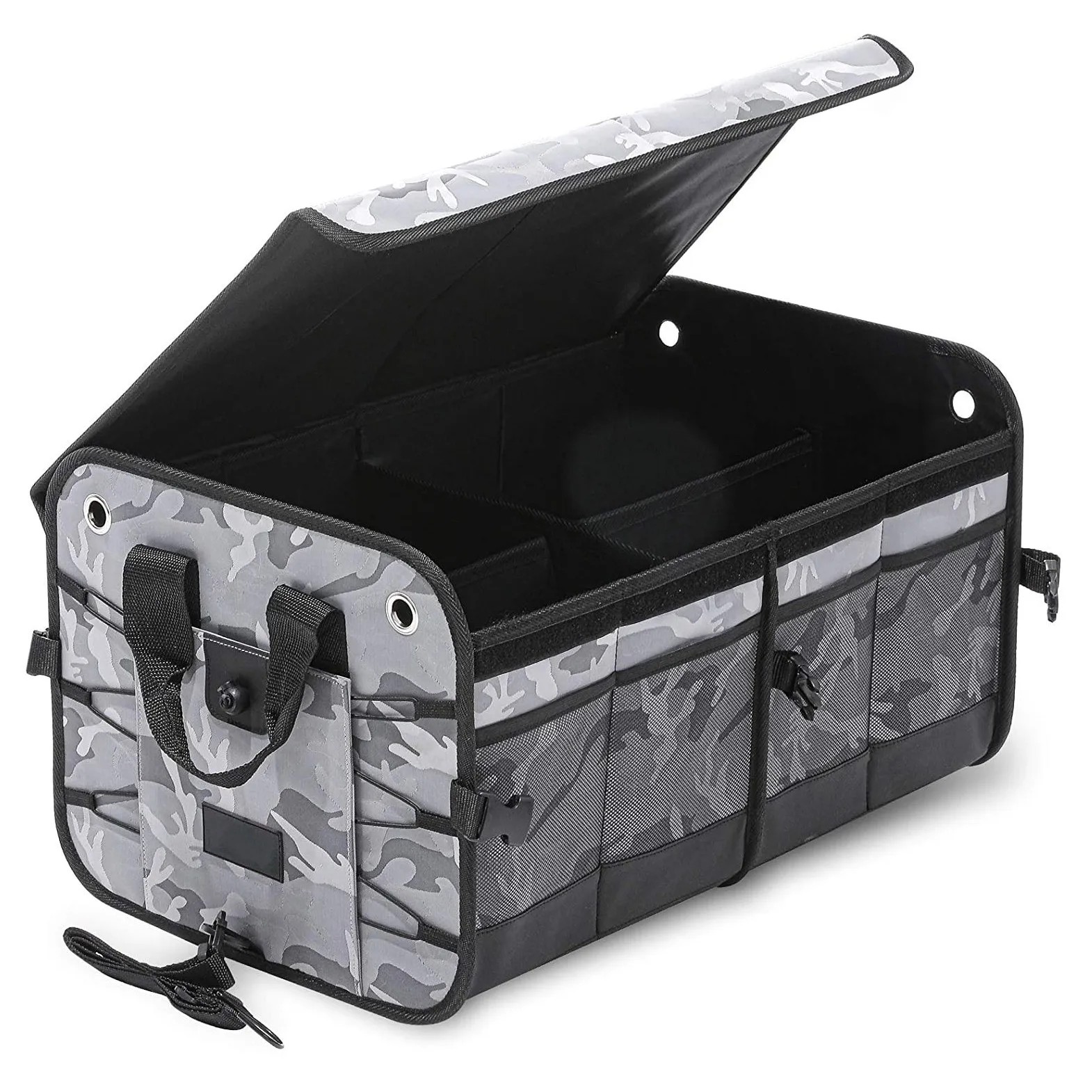 Customized Camouflage 4 Compartments Car Trunk Organizer Collapsible Cargo Trunk Storage Organizer For Car SUV Truck