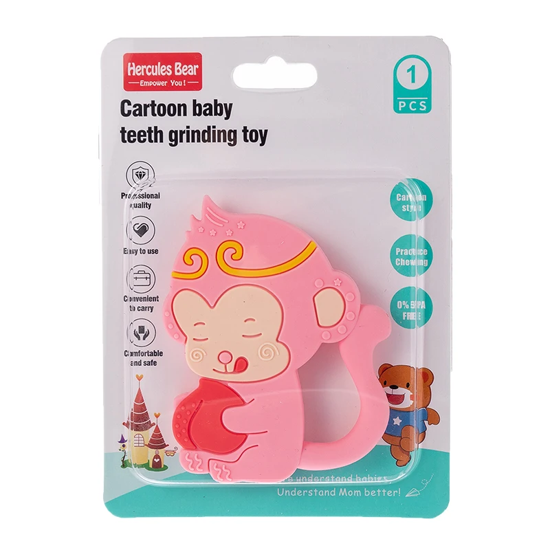 Wholesale OEM BPA free Monkey shaped Baby teeth grinding stick toy food grade comfort toy baby silicone dental gel