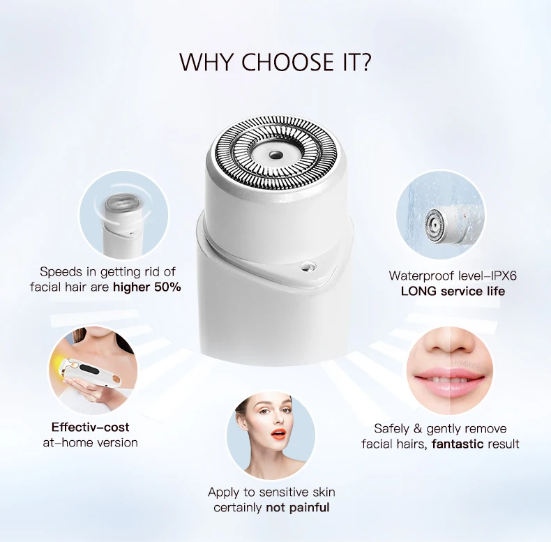 Portable Handheld Mini Electric Facial Body Hair Trimmer for Women ABS+POM+SUS Household 2 Years Battery CE/ROHS MR-1506 NICEMAY