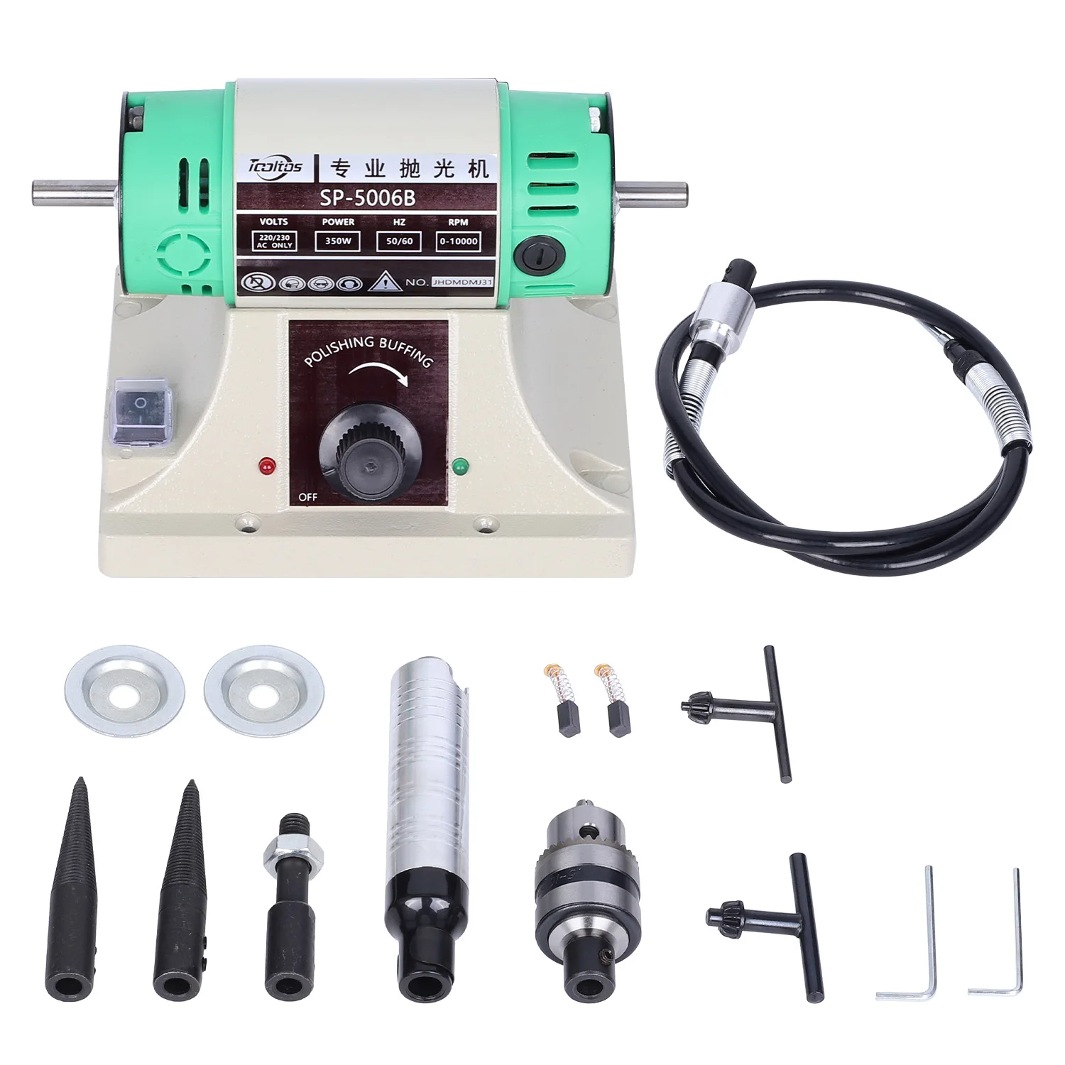 Double Head Turbine 350W Mini Polisher Motor Multi-function Bench Buffing Machine Jewelry Grinding Machine 10000RPM 220V