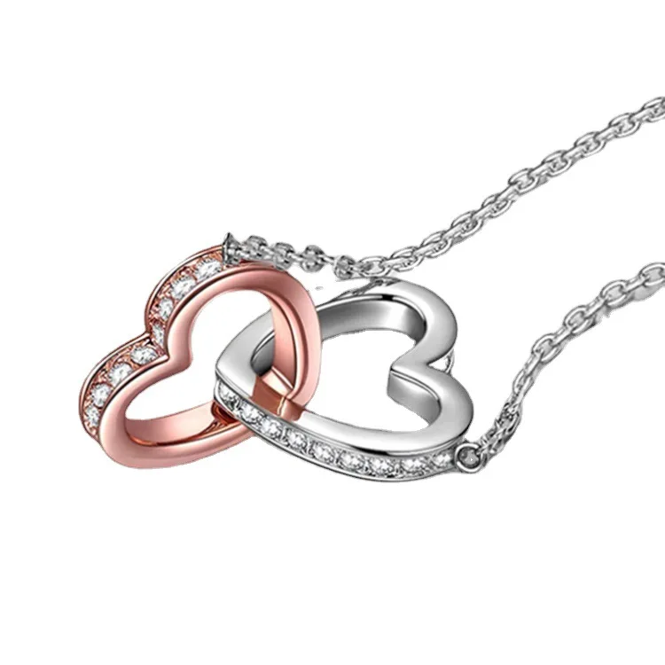 MYF Factory custom wholesale 18k gold plated double 925 sterling silver woman fashion jewelry heart necklaces for mothers day