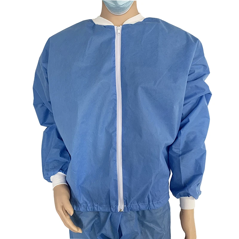 Wholesale PPE unisex disposable Blue SMS warming jackets with zipper closure