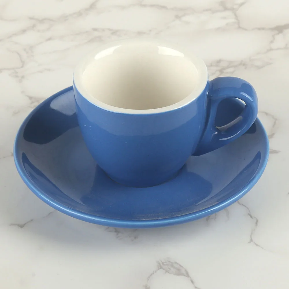 Nordic Blue Thick Design Ceramic Porcelain Coffee Tea Cup with Saucer Set