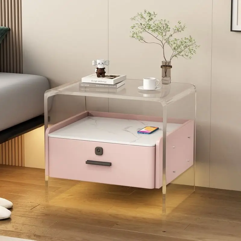 Night Stand With Charging Station Multifunction Smart Nightstands Creative Rotating Bedside Table  Drawers Cabinet Wood