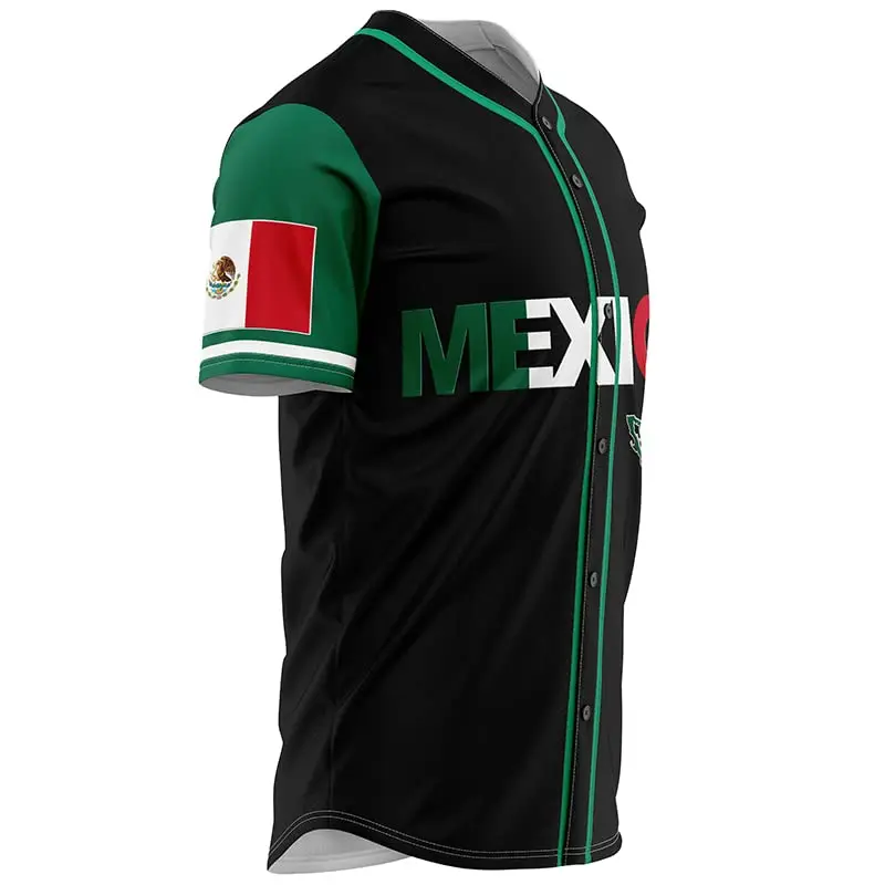 Custom logo Mexico Baseball Jersey Mexico Baseball Button Down Jersey Shirts Mexican Flag Baseball Jerseys Sports Shirt