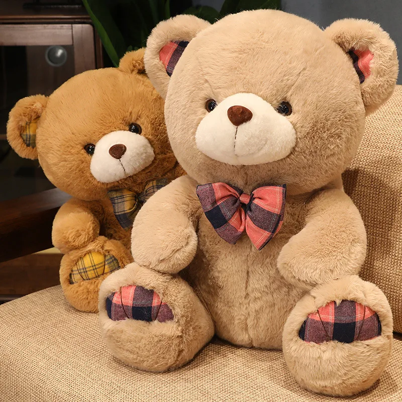 Custom wholesale cloth plaid bow tie gentleman teddy bear big plush toy