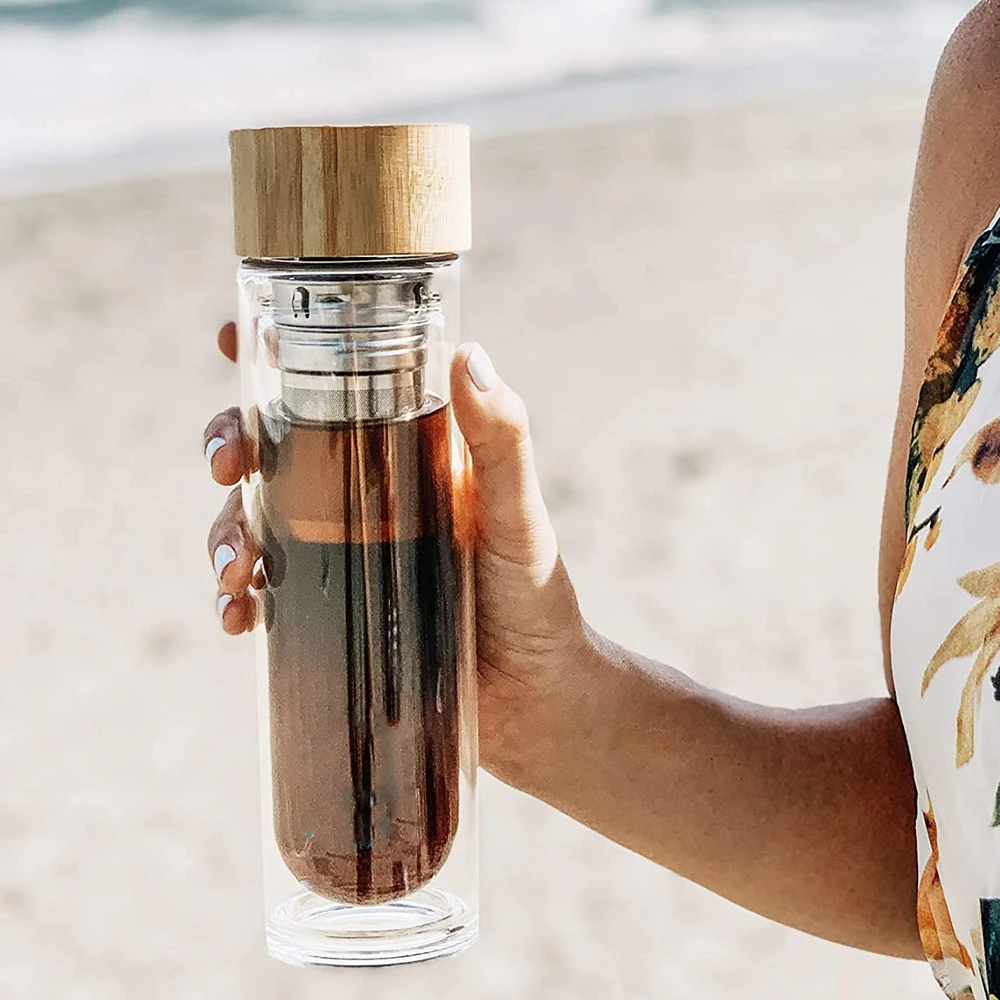 Custom Tea High Quality Heat-Resistant Unbreakable Glass Mugs Water Bottle With Tea Infuser 350ml 500ml Tea Bottle