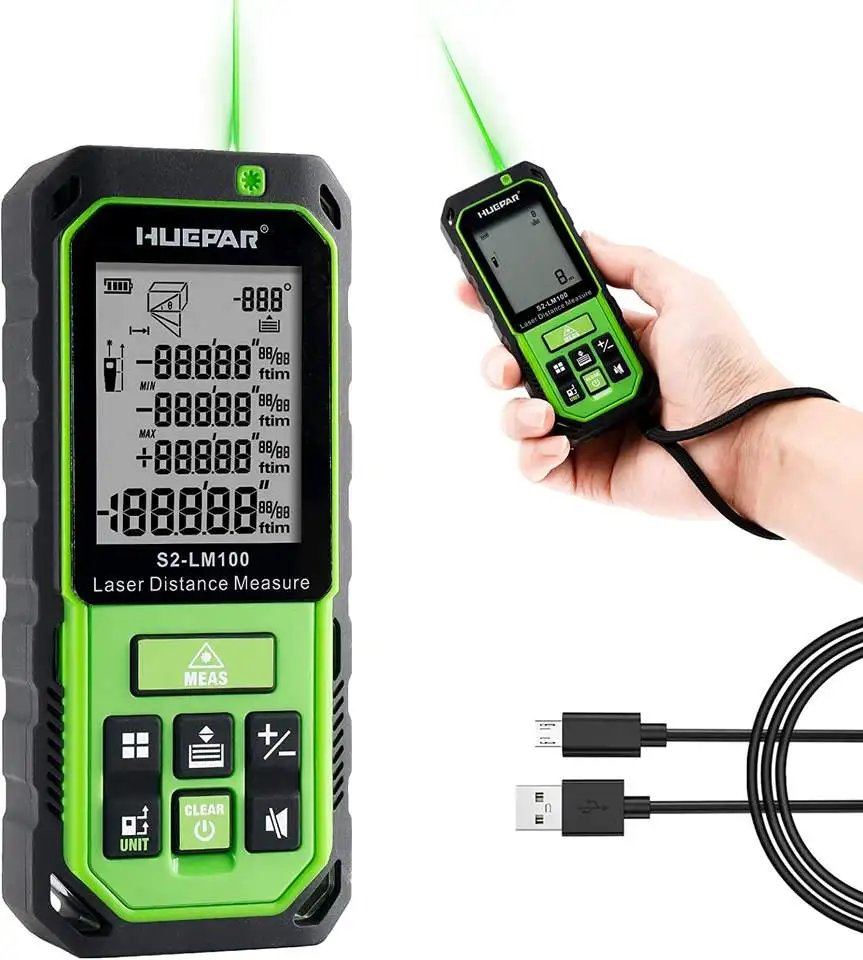 2022 New design Huepar Green Beam 100M Laser Distance Meter S2-LM100 Green Light Small Size And Portavle Rangefingder