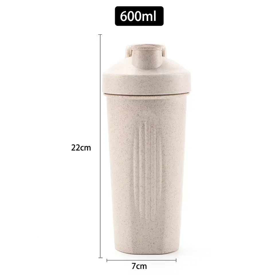 OKADI Wholesale 600ml Eco Friendly Wheat Straw Custom logo Sports Gym Protein Shaker Bottles