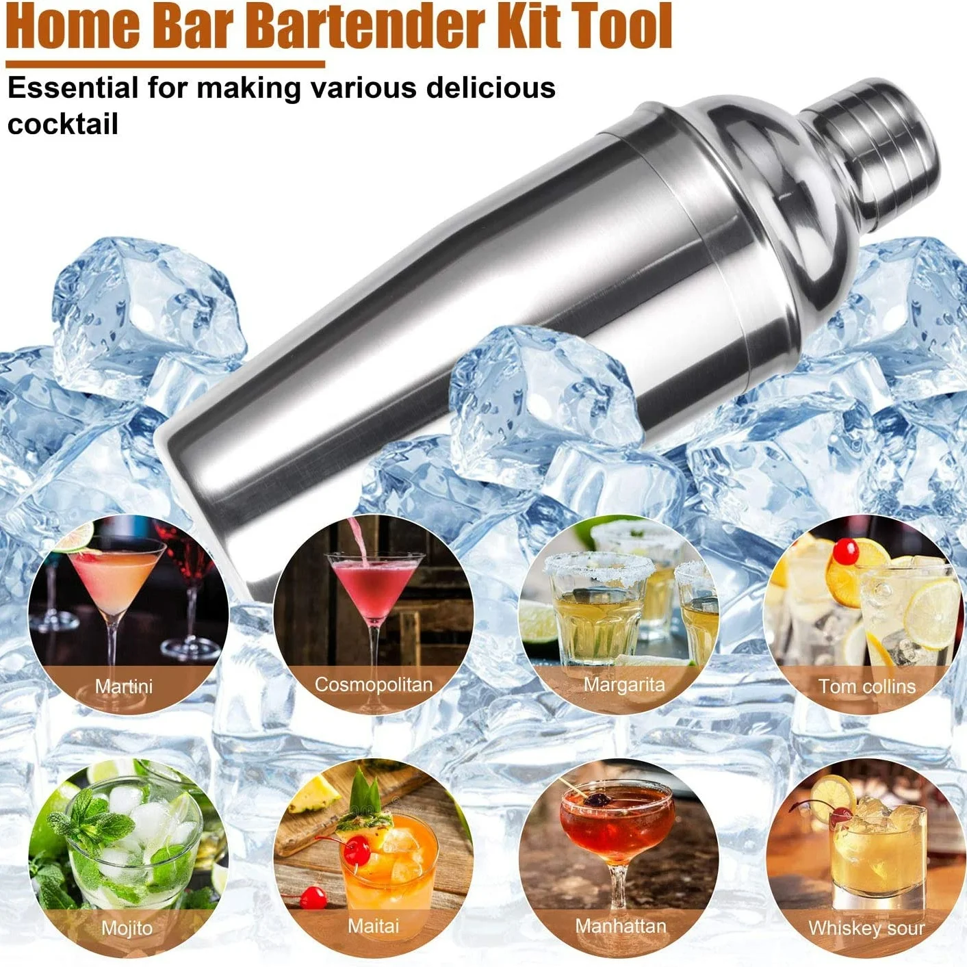 Wuyi Camol Factory 18oz Cocktail Shaker Bartender Shaker Stainless Steel Drink Mixer 550ml Martini Shaker