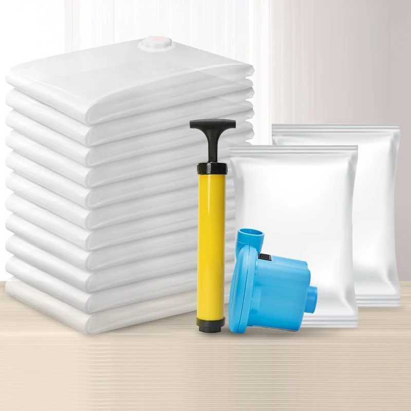 Eco-Friendly Space Saving Transparent Plastic Travel Vacuum Clothes Compressed Storage Bags  For Luggage