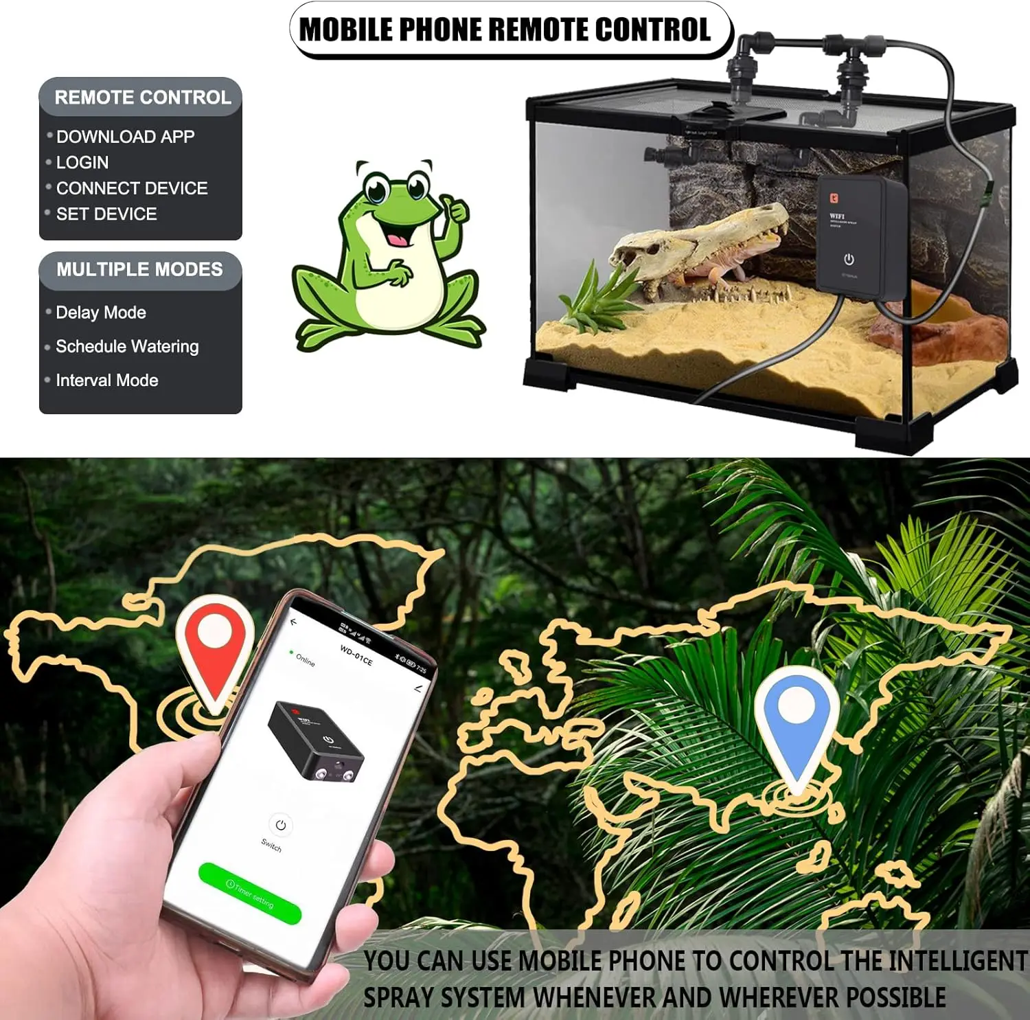 WiFi Intelligent Reptile Humidifier Mist System Reptiles Mist Sprinkler, Automatic Humidifier for Terrarium/Amphibian/Rainforest