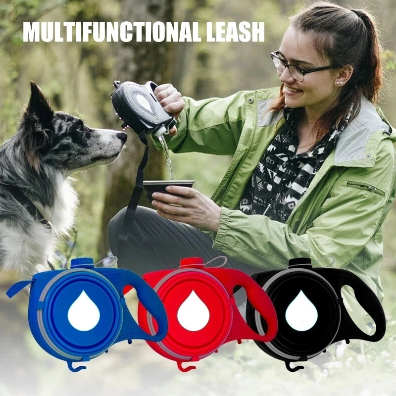 Durable Retractable Nylon Dog Leash With Kettle Bowl Extend Portable Pet