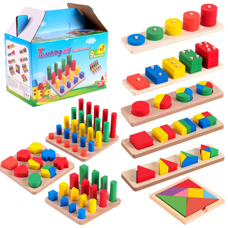 Custom Montessori 9-in-1 Wooden Geometric Cognitive Building Educational Teaching Aids Unisex Toys for Kids