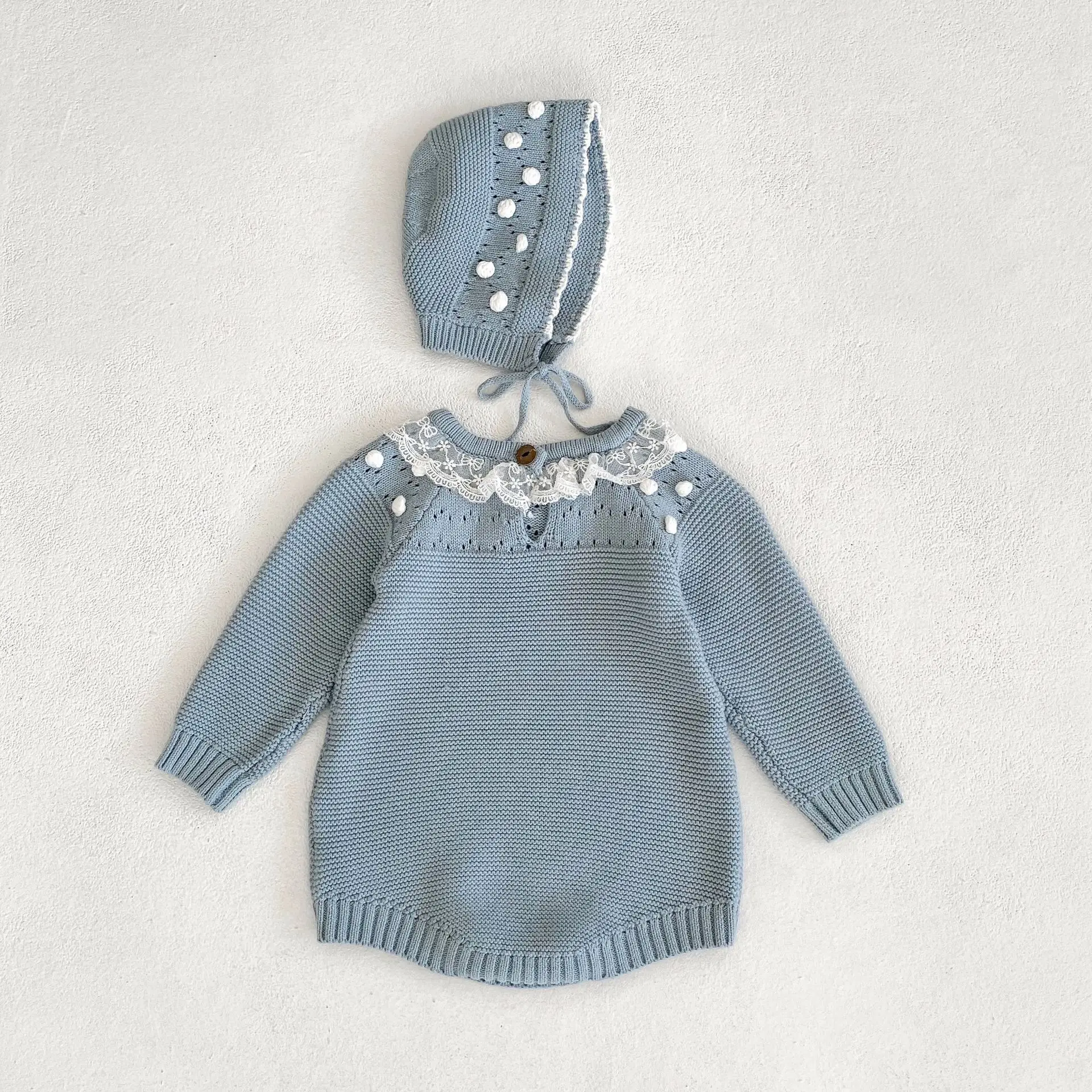 Autumn infant hand Knitting hat newborn knitted fashion romper baby girl clothing sets