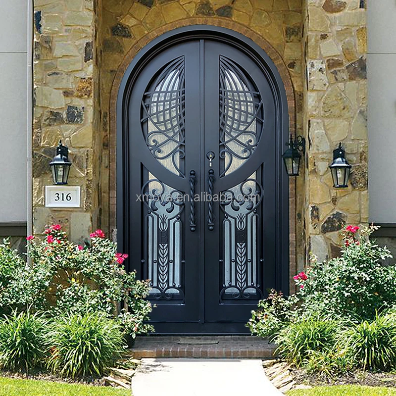 Arches Front Iron Door Design Wrought Iron Double Door Design Main Metal Security Door With Glass