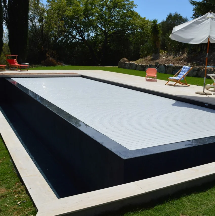 Save space pool cover Rectangle Pattern automatic deck pool cover .