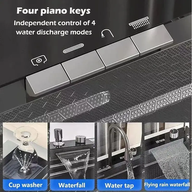 2024 Flying Rain Waterfall Sink Custom Stainless Steel Hand crafted Large Single Sink Kitchen Sinks smart