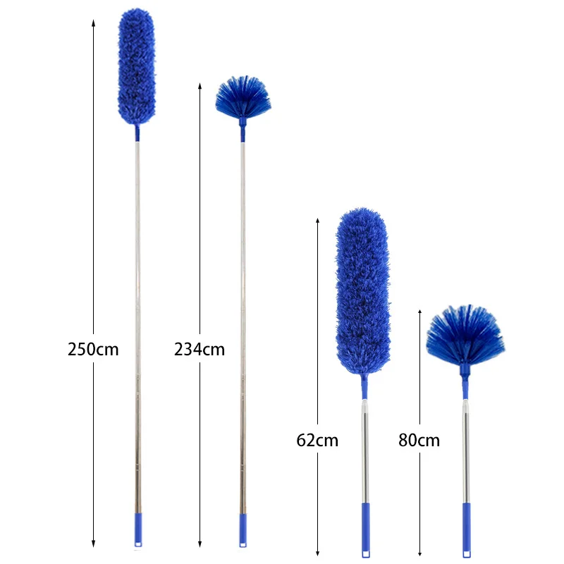 Chenille Blue Microfiber Ceiling Dust Brush Multi-Pole Head Retractable Feather Duster Polyamide Material for Cleaning