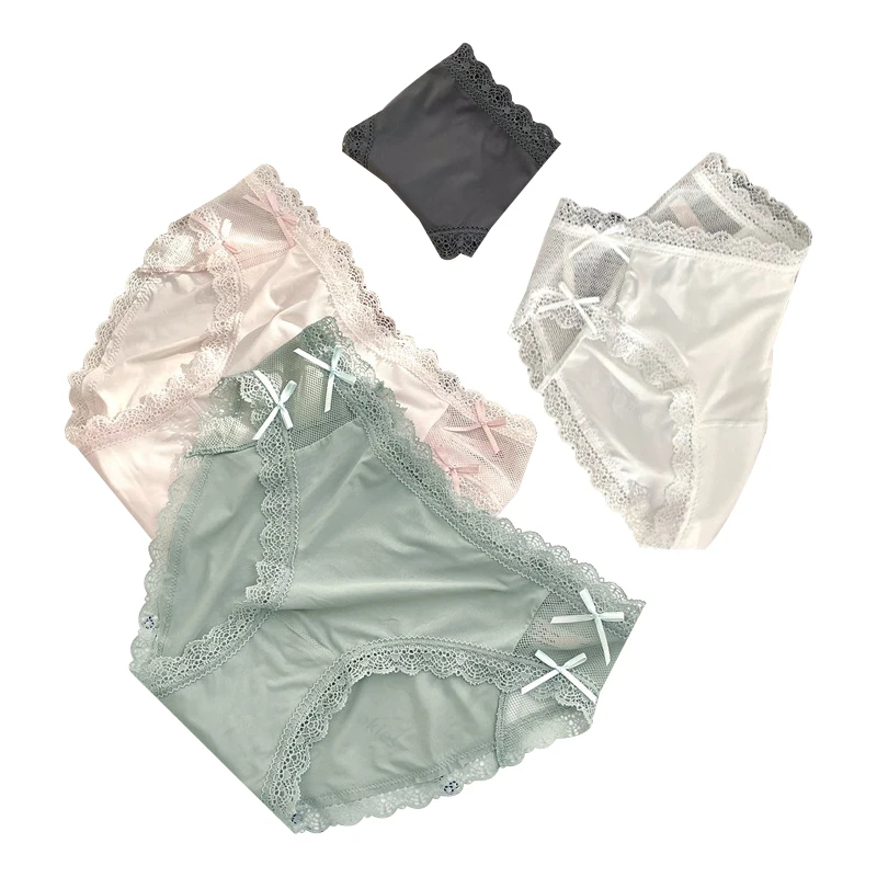 Бесшовное женское нижнее белье из ледяного шелка с заниженной талией из чистого хлопка промежность дышащие невидимые быстросохнущие кружевные трусы тонкие