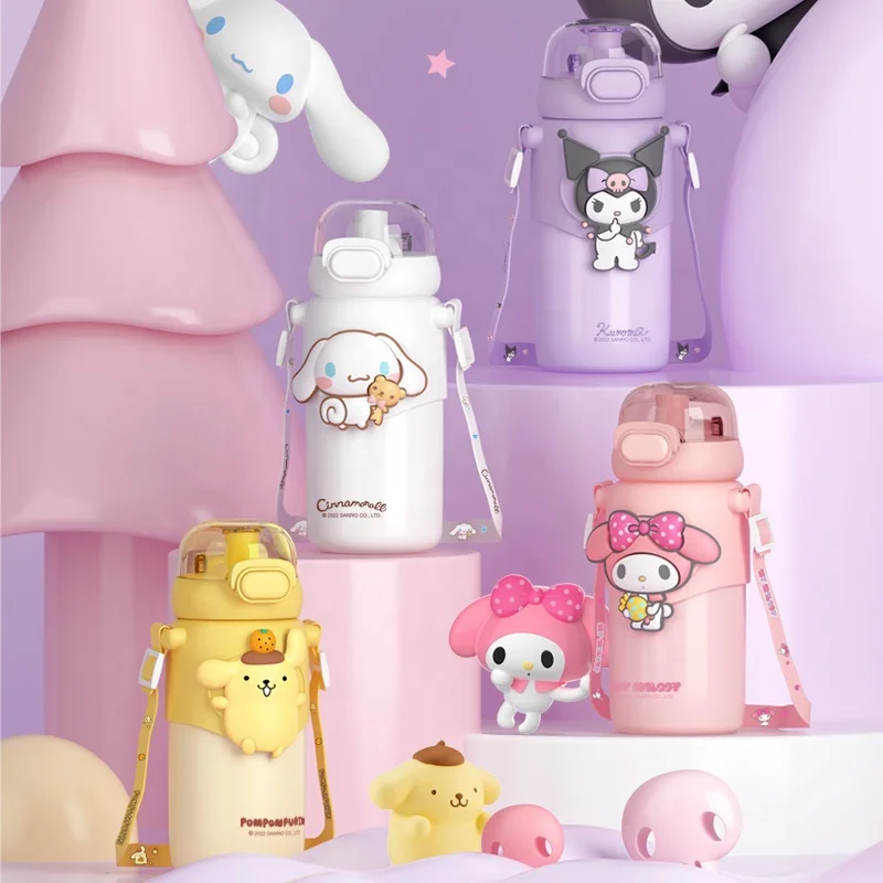 Wholesale 460ml 316 stainless steel coffee kawaii kids Sanrio kuromi Cinnamoroll cup tumbler thermos with straw strap