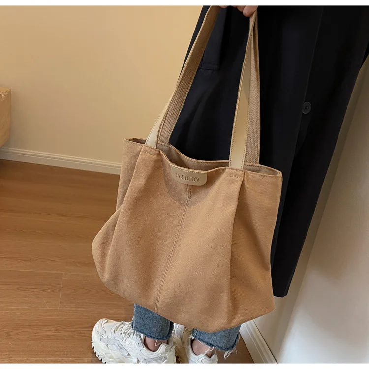 Large Capacity Canvas Tote Handbag Unisex Reusable Zipper Underarm Bags Canvas Shopping Tote Bags