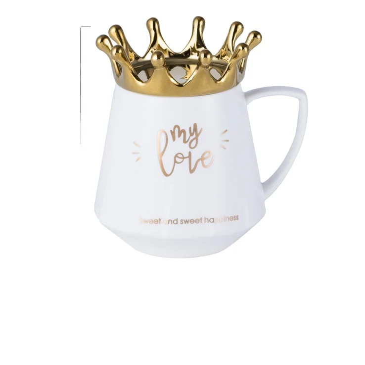 
Nordic Creative Light Luxury Crown Ceramic Mug Lid for Phone Holder Cup Couple Coffee Mug Milk Tea Ceramic Coffee Cup and Mugs 