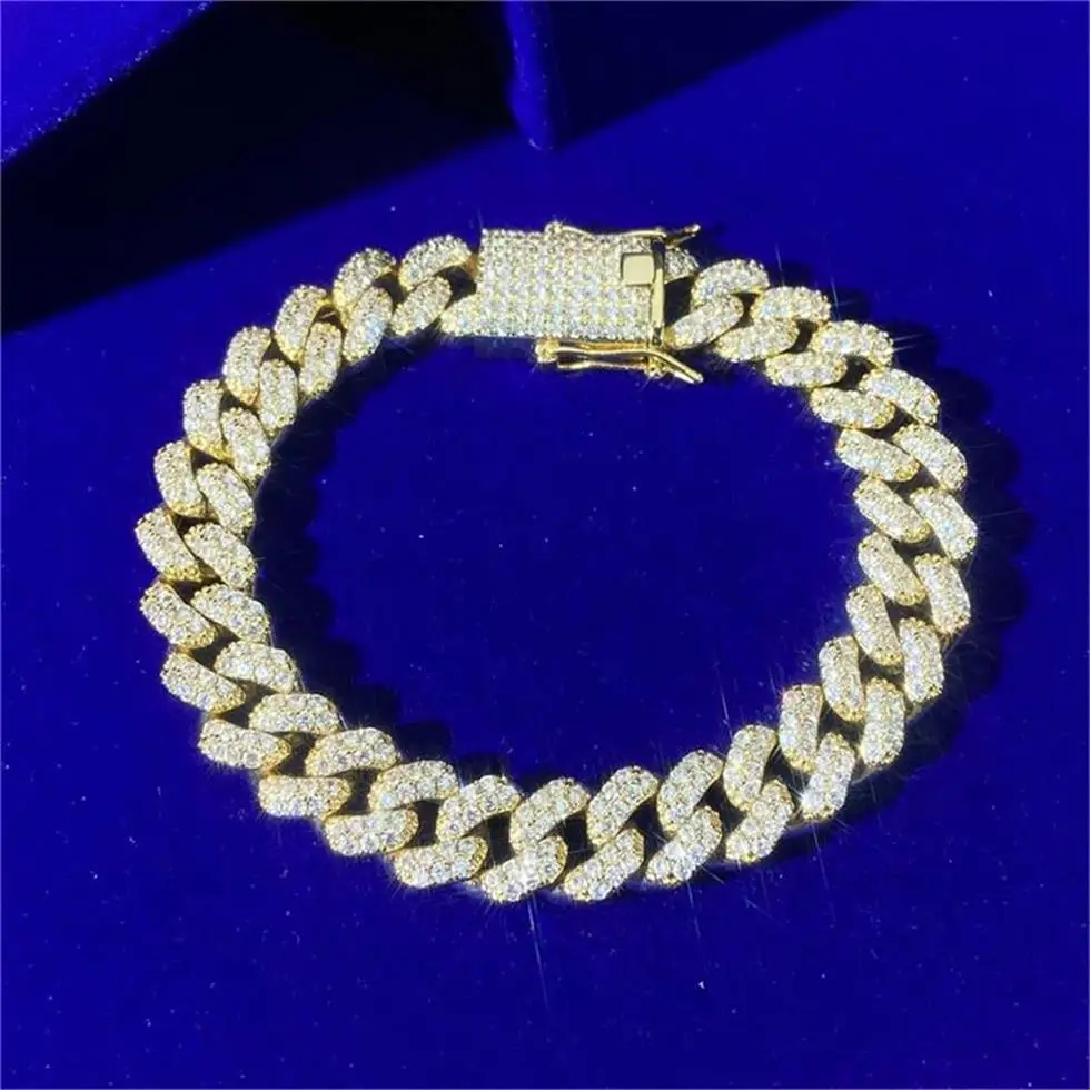 Big Heavy Hip Hop Rock Men Jewelry 925 Silver Micro Paved VVS Moissanite Cubic Zirconia 30MM Spike Cuban Link Chain Bracelets