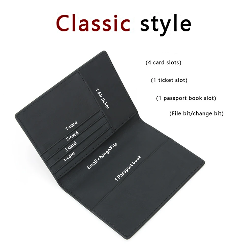 Black Genuine Leather and Microfiber RFID Protection Passport Holder Wallets for Visa Card, Tickets Smooth and Multifunctional