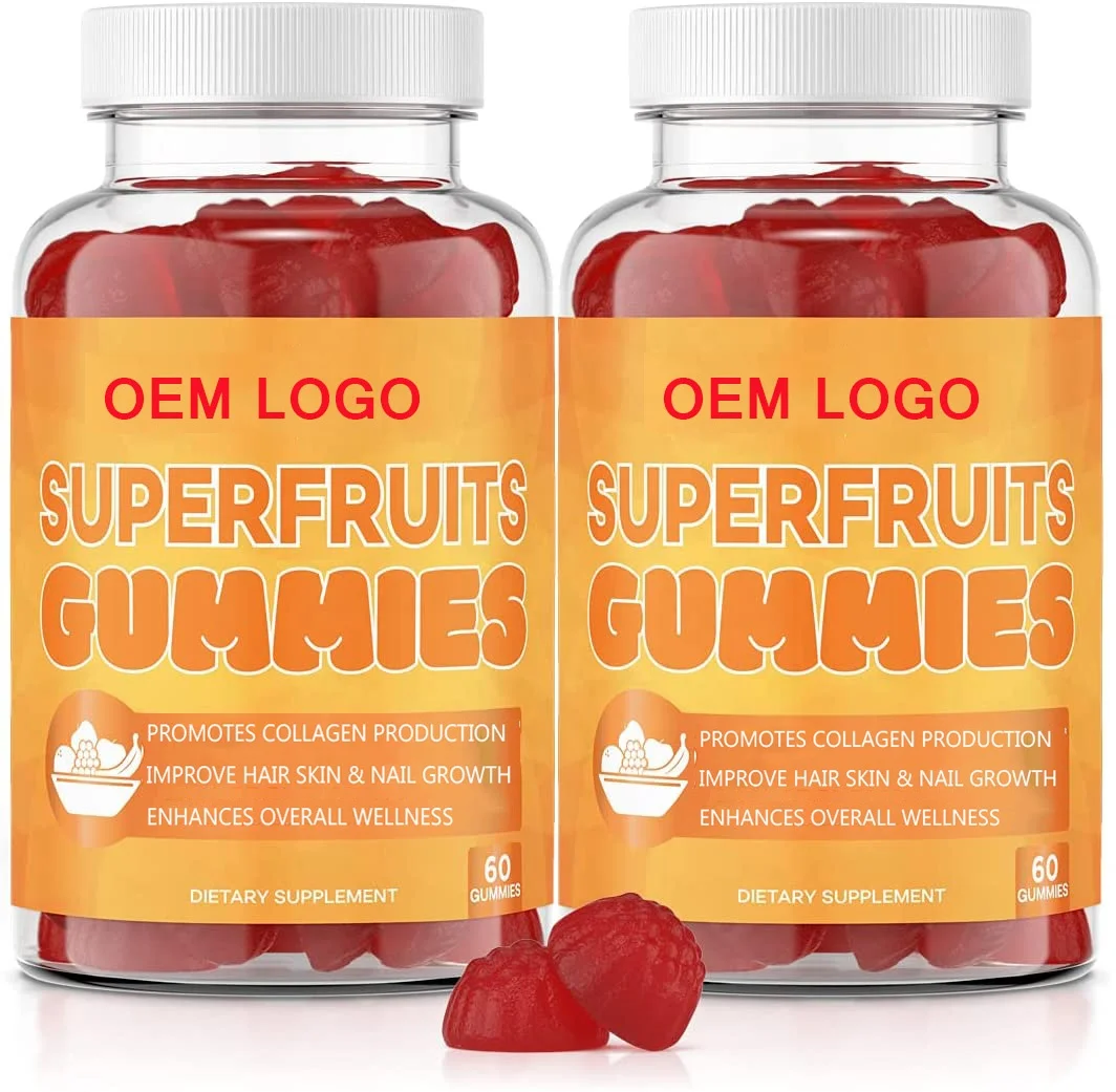 Vegan SuperFruits Gummies with Biotin Vitamins for Collagen Formation for Hair Skin Nails Wrinkles Available in Capsule Powder