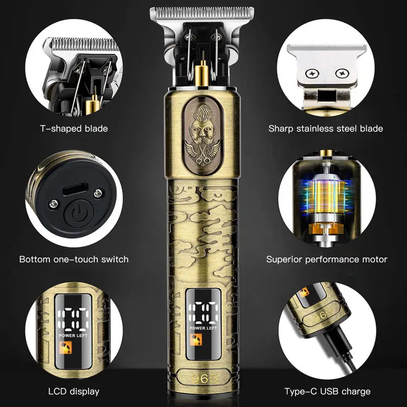 4D 965 Vintage Professinal Mens Hair Clipper Beard Grooming Set Retro Electric Barber Machine Hair Trimmers Stainless Steel