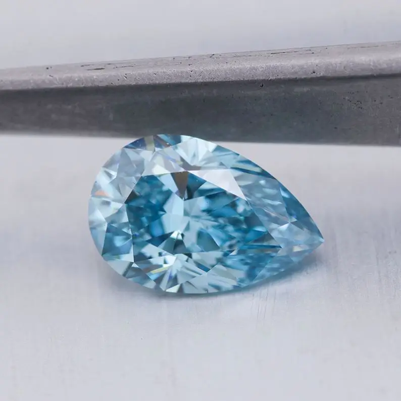 fine gold jewelry 1.2ct fancy intense pear brilliant cut blue color CVD color lab grown loose diamond for rings women