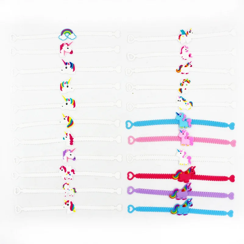 Wholesale Cute and Lovely Soft Cartoon Rubber Flamingo and Unicorn Animal Plastic Bracelets Educational Toys for Kids PUT008