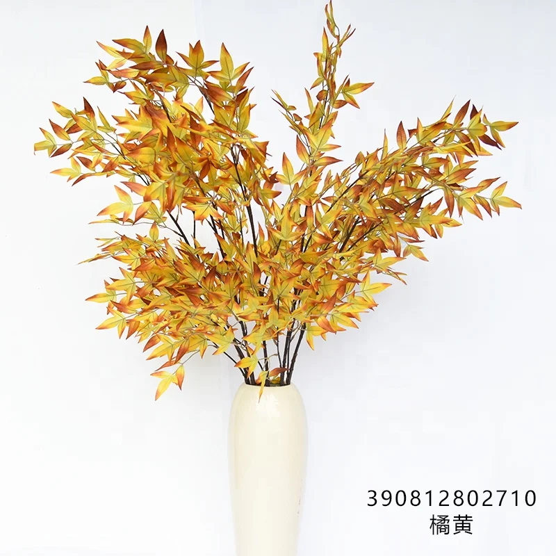Hunan Zhangjiajie Fuyuan Yiwu orange yellow silk plants single stem nandina artificial heavenly bamboo leaves for wedding decor