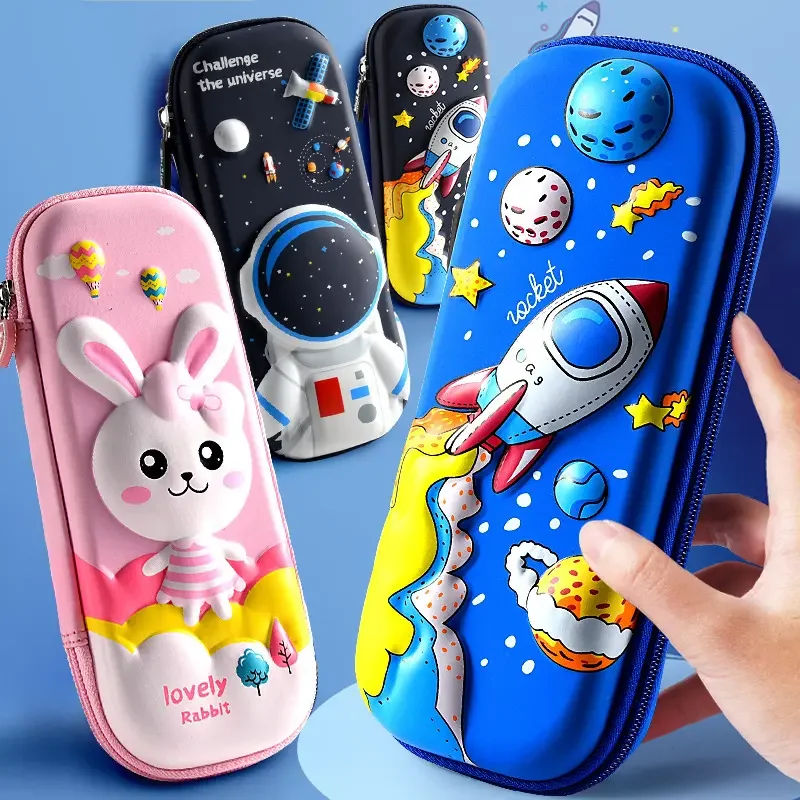 3D Cartoon Character Waterproof Pen Bag, School Style For Girls and Boys, Large Capacity Stationery Storage Box