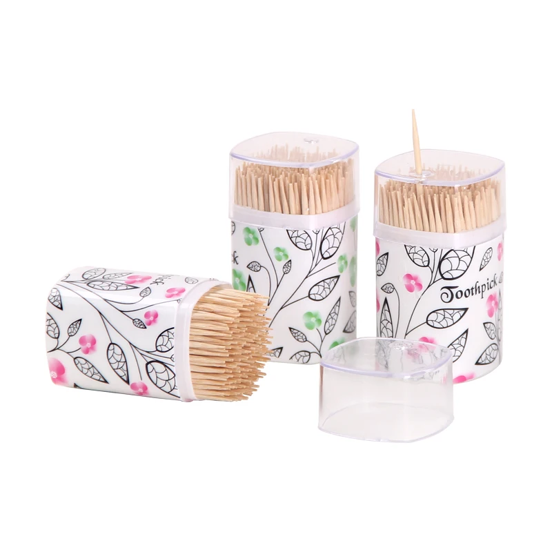 
Manufacturer High Quality Single Double Pointed Dental Care Wood Flowery Toothpick Holder Teeth sticks Jars 