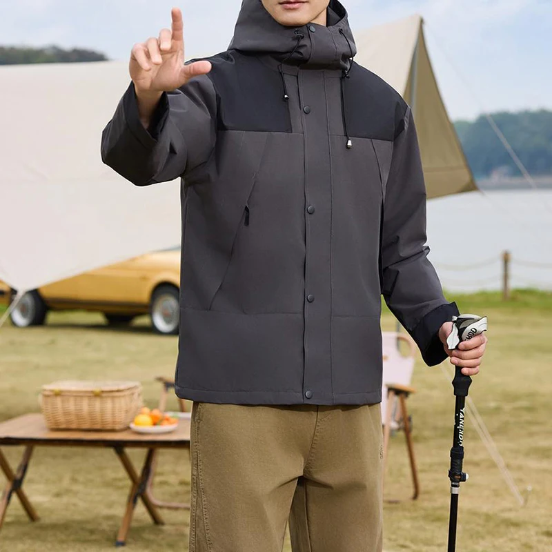 Custom Men Windbreaker Jacket With Hooded Crocheted Weaving Casual Style Winter Zipper Running Jackets Waterproof