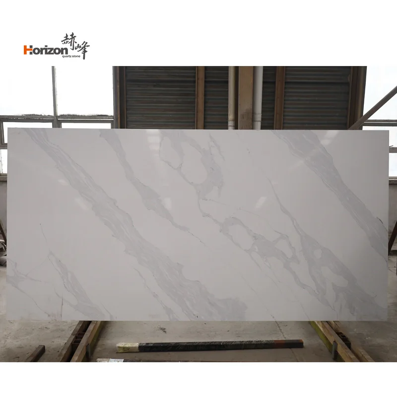Factory Sale customized artificial Stone Calacatta White Marble Quartz stone Slabs Kitchen Countertops Worktops