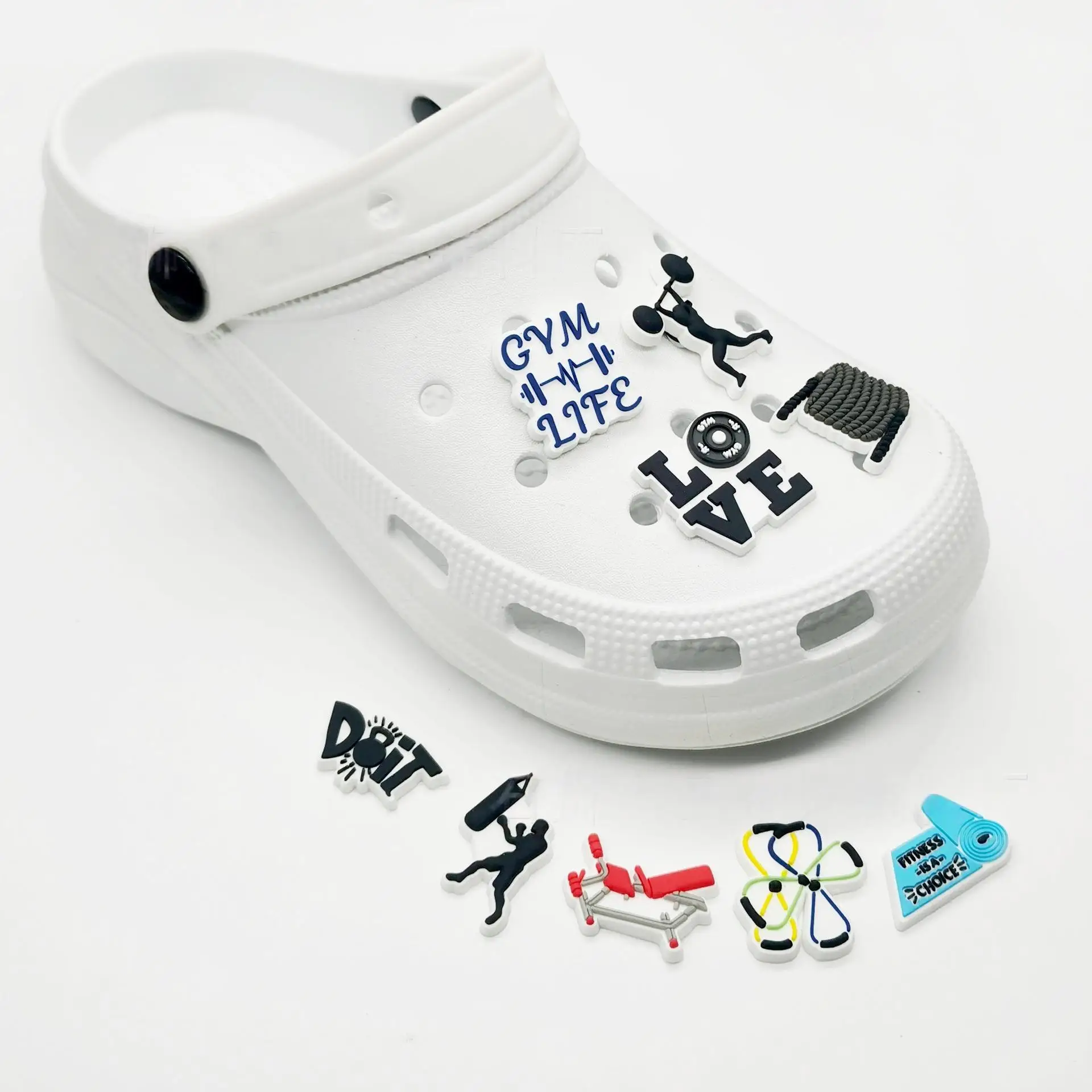Gym life NEWS wholesale sport  weightlifting rubber pvc shoes charm for garden shoes pvc rubber clog accessories shoe decoration