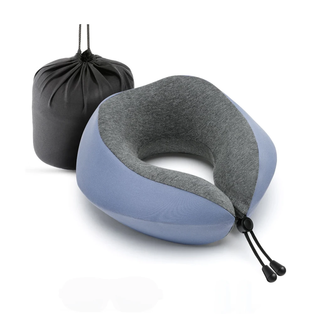 Wholesale Custom U shape Inflatable Pillow Travel Neck Support Air Flocking Inflatable Pillow silk pillow case Removable Cover