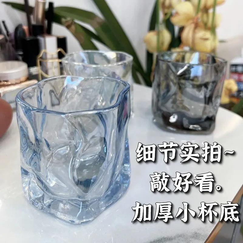 High quality 300ml irregular whiskey water glass rod heat-resistant glass cup wine coffee milk wrinkling wholesale hotel