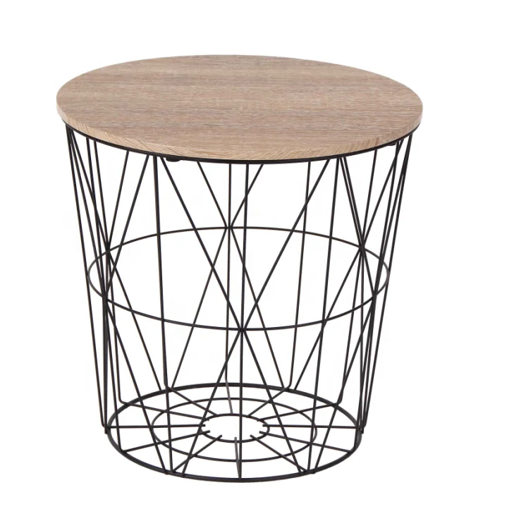 Round  Tea Coffee Desk Metal Wire Side Table for Living Room Furniture